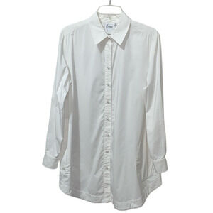 Finley White Shirt Dress Tunic Roll Tab Capsule Timeless Silky Poplin Sz M USA